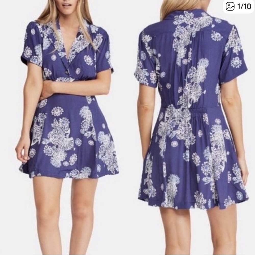 Free People Blue Hawai  Blue Floral Mini Dress small